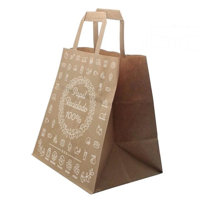 Bolsa impresa papel 100% reciclado 34 x 16 x 34 cm.
