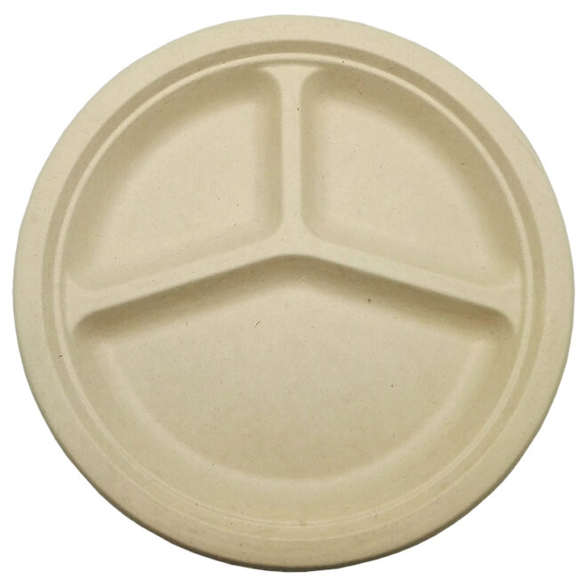 Plato de bagazo de trigo – Redondo 3 compartimentos 26 cm.