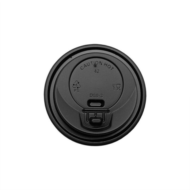 Tapa con cierre anti-derrame - Negra - 8 oz. - Ø 80 mm.